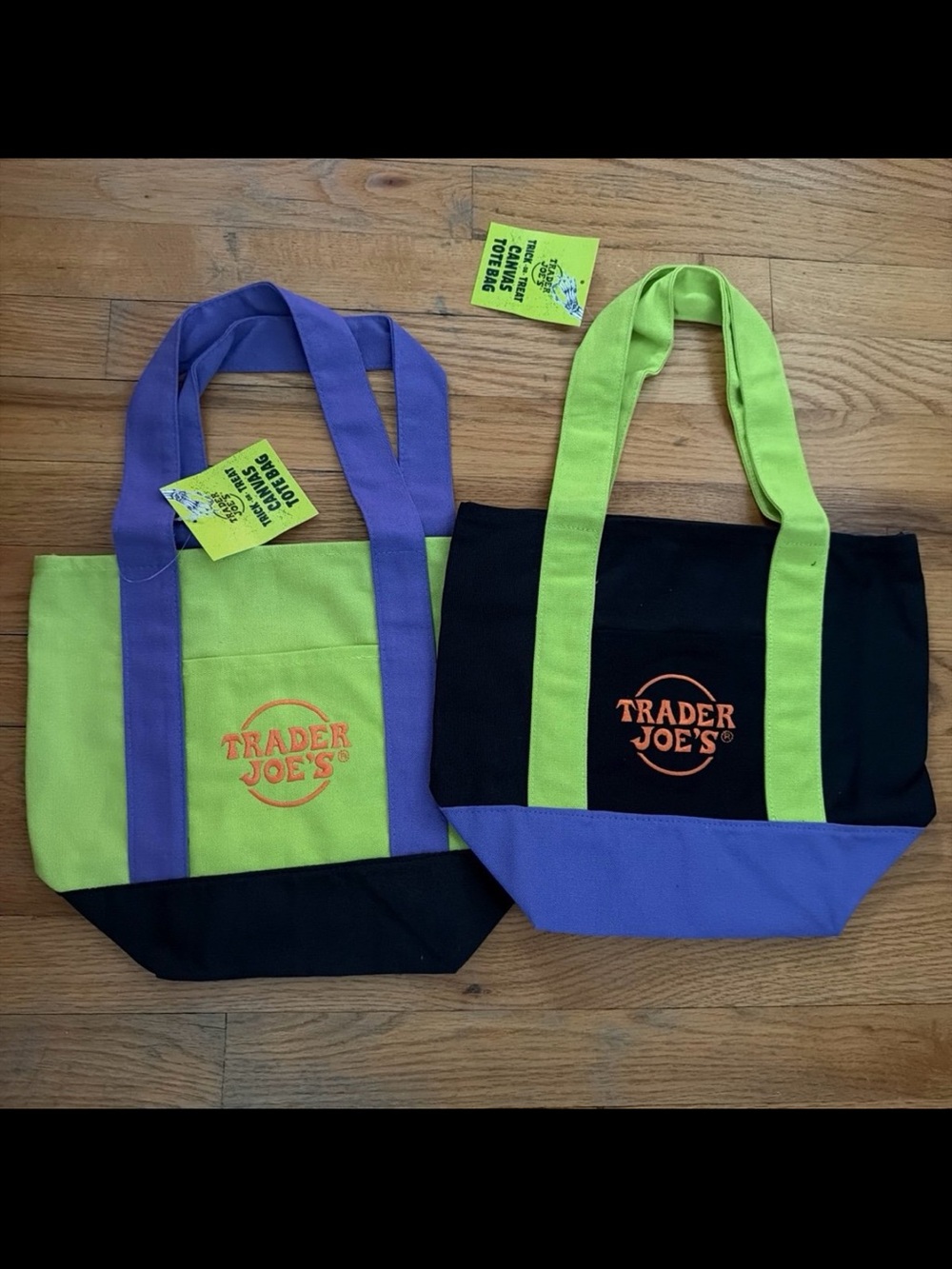 Trader Joes Halloween Mini Canvas Tote Bags x2 NEW